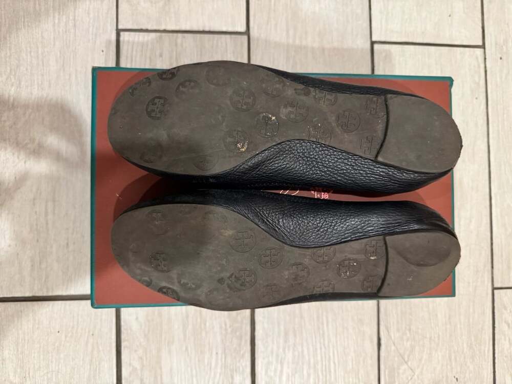 Tory Burch Minnie Ballet Flat Black Leather Logo